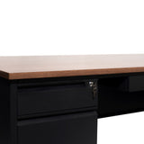 English Elm Commercial Grade Commercial Grade 30x70 Double Pedestal Desk with 5 Locking Drawers, Top and Black Frame