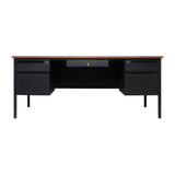 English Elm Commercial Grade Commercial Grade 30x70 Double Pedestal Desk with 5 Locking Drawers, Top and Black Frame