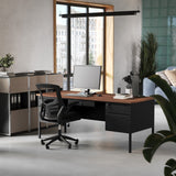 English Elm Commercial Grade Commercial Grade 30x70 Double Pedestal Desk with 5 Locking Drawers, Top and Black Frame