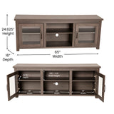 English Elm Classic TV Stand up to 80" TVs - Modern Finish with Full Glass Doors - 65" Engineered Wood Frame - 3 Shelves