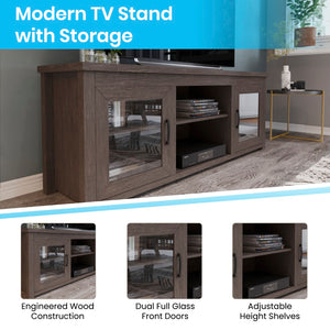 English Elm Classic TV Stand up to 80" TVs - Modern Finish with Full Glass Doors - 65" Engineered Wood Frame - 3 Shelves