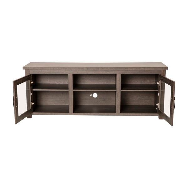 English Elm Classic TV Stand up to 80" TVs - Modern Finish with Full Glass Doors - 65" Engineered Wood Frame - 3 Shelves