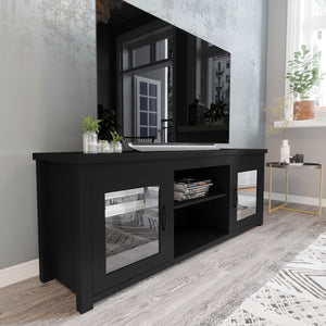 English Elm Classic TV Stand for up to 80" TVs - Modern Finish with Full Glass Doors - 65" Engineered Wood Frame - 3 Shelves