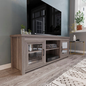 English Elm Classic TV Stand up to 80" TVs - Finish with Full Glass Doors - 65" Engineered Wood Frame - 3 Shelves