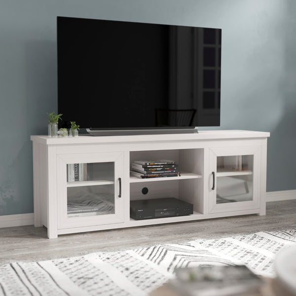 English Elm Classic TV Stand up to 80" TVs - Modern Finish with Full Glass Doors - 65" Engineered Wood Frame - 3 Shelves