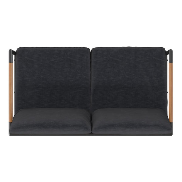 English Elm Commercial Grade Indoor/Outdoor Patio Loveseat with Cushions - Modern Aluminum Framed Loveseat with Teak Accent Arms, - Cushions