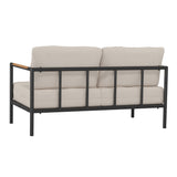 English Elm Commercial Grade Indoor/Outdoor Patio Loveseat with Cushions-Modern Aluminum Framed Loveseat with Teak Accent Arms, Black with Cushions