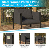 English Elm Commercial Grade Indoor/Outdoor Patio Chair with Cushions - Modern Steel Framed Chair with Storage Pockets, Black with Cushions