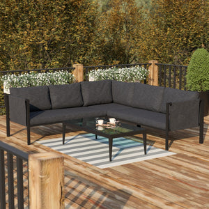 English Elm Commercial Grade Indoor/Outdoor Sectional with Cushions - Modern Steel Framed Chair with Dual Storage Pockets, Black with Cushions