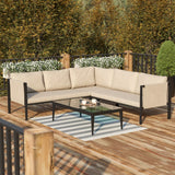 English Elm Commercial Grade Indoor/Outdoor Sectional with Cushions - Modern Steel Framed Chair with Dual Storage Pockets, Black with Cushions