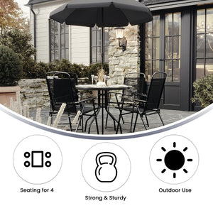 English Elm 6 Piece Patio Garden Set with Umbrella Table and Set of 4 Folding Chairs
