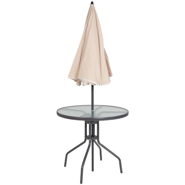 English Elm 6 Piece Patio Garden Set with Umbrella Table and Set of 4 Folding Chairs