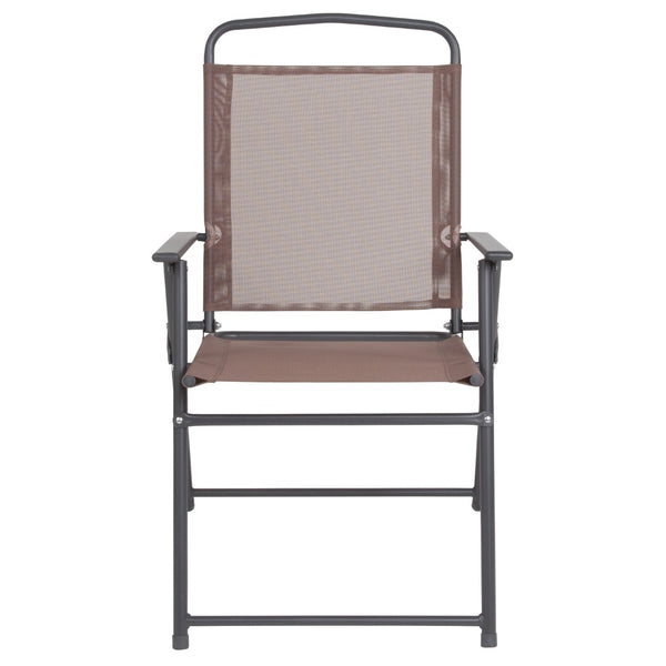 English Elm 6 Piece Patio Garden Set with Umbrella Table and Set of 4 Folding Chairs