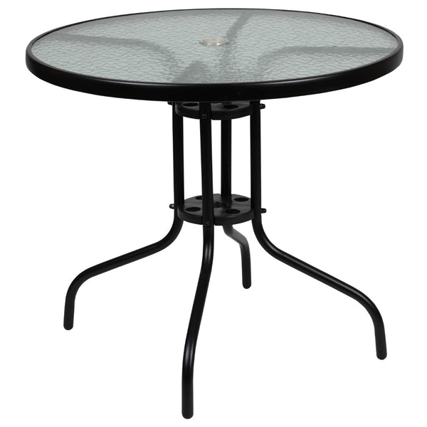 English Elm 6 Piece Patio Garden Set with Umbrella Table and Set of 4 Folding Chairs