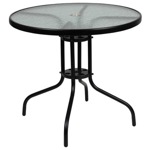 English Elm 6 Piece Patio Garden Set with Umbrella Table and Set of 4 Folding Chairs