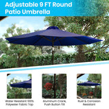 English Elm Commercial Grade 9 FT Round Umbrella with 1.5" Diameter Aluminum Pole with Crank and Tilt Function