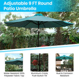 English Elm Commercial Grade 9 FT Round Umbrella with 1.5" Diameter Aluminum Pole with Crank and Tilt Function