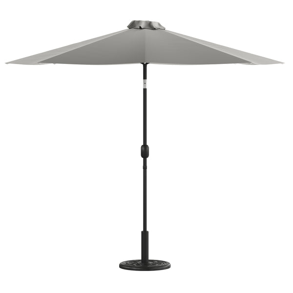 English Elm Commercial Grade 9 FT Round Umbrella with Crank and Tilt Function and Standing Umbrella Base