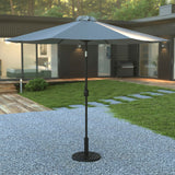 English Elm Commercial Grade 9 FT Round Umbrella with Crank and Tilt Function and Standing Umbrella Base