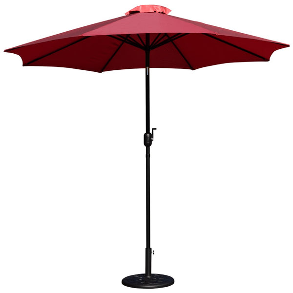 English Elm Commercial Grade 9 FT Round Umbrella with Crank and Tilt Function and Standing Umbrella Base