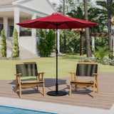 English Elm Commercial Grade 9 FT Round Umbrella with Crank and Tilt Function and Standing Umbrella Base