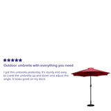 English Elm Commercial Grade 9 FT Round Umbrella with Crank and Tilt Function and Standing Umbrella Base