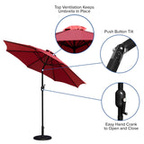 English Elm Commercial Grade 9 FT Round Umbrella with Crank and Tilt Function and Standing Umbrella Base