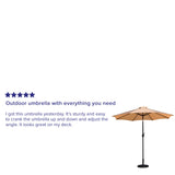 English Elm Commercial Grade 9 FT Round Umbrella with Crank and Tilt Function and Standing Umbrella Base