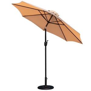 English Elm Commercial Grade 9 FT Round Umbrella with Crank and Tilt Function and Standing Umbrella Base