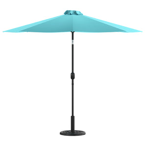 English Elm Commercial Grade 9 FT Round Umbrella with Crank and Tilt Function and Standing Umbrella Base