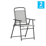 English Elm Commercial Grade - Set of 2 Folding Patio Sling Chairs, Outdoor Textilene Lawn Chairs with Armrests