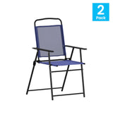 English Elm Commercial Grade - Set of 2 Folding Patio Sling Chairs, Outdoor Textilene Lawn Chairs with Armrests