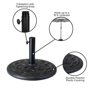 English Elm Commercial Grade Universal Cement Patio Umbrella Base with Weatherproof Plastic Polymer Coating - 19.25" Diameter