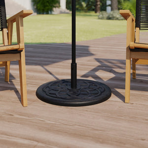 English Elm Commercial Grade Universal Cement Patio Umbrella Base with Weatherproof Plastic Polymer Coating - 19.25" Diameter