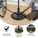 English Elm Universal Cement Patio Umbrella Base with Sunburst Patterned Weatherproof Plastic Polymer Coating - 19.25" Diameter