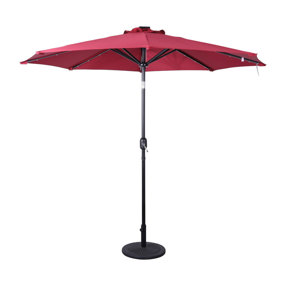 English Elm Commercial Grade Commercial Grade 9 FT Round Umbrella with 32 Solar LED Lights and Crank and Tilt Functionality