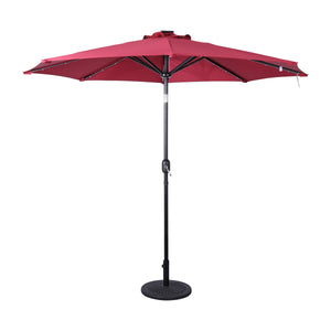 English Elm Commercial Grade Commercial Grade 9 FT Round Umbrella with 32 Solar LED Lights and Crank and Tilt Functionality