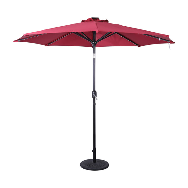 English Elm Commercial Grade Commercial Grade 9 FT Round Umbrella with 32 Solar LED Lights and Crank and Tilt Functionality
