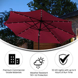 English Elm Commercial Grade Commercial Grade 9 FT Round Umbrella with 32 Solar LED Lights and Crank and Tilt Functionality