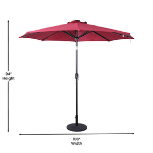 English Elm Commercial Grade Commercial Grade 9 FT Round Umbrella with 32 Solar LED Lights and Crank and Tilt Functionality