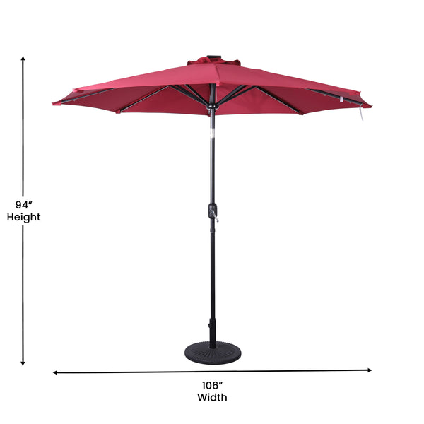 English Elm Commercial Grade Commercial Grade 9 FT Round Umbrella with 32 Solar LED Lights and Crank and Tilt Functionality