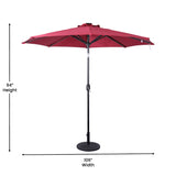 English Elm Commercial Grade Commercial Grade 9 FT Round Umbrella with 32 Solar LED Lights and Crank and Tilt Functionality