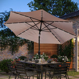 English Elm Commercial Grade Commercial Grade 9 FT Round Umbrella with 32 Solar LED Lights and Crank and Tilt Functionality