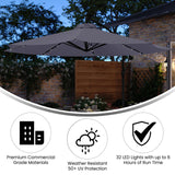 English Elm Commercial Grade Commercial Grade 10 FT Round Cantilever Umbrella with 32 Solar LED Lights, Built in Cross Base, and Easy Lift and Tilt Function