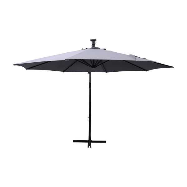 English Elm Commercial Grade Commercial Grade 10 FT Round Cantilever Umbrella with 32 Solar LED Lights, Built in Cross Base, and Easy Lift and Tilt Function