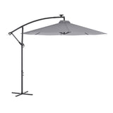 English Elm Commercial Grade Commercial Grade 10 FT Round Cantilever Umbrella with 32 Solar LED Lights, Built in Cross Base, and Easy Lift and Tilt Function