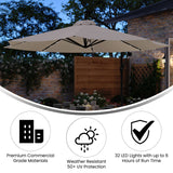 English Elm Commercial Grade Commercial Grade 10 FT Round Cantilever Umbrella with 32 Solar LED Lights, Built in Cross Base, and Easy Lift and Tilt Function