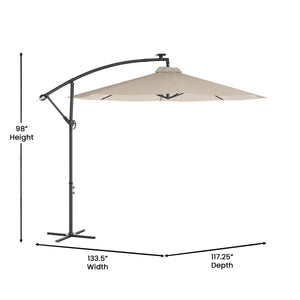 English Elm Commercial Grade Commercial Grade 10 FT Round Cantilever Umbrella with 32 Solar LED Lights, Built in Cross Base, and Easy Lift and Tilt Function