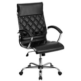 English Elm Commercial Grade High Back Designer Quilted LeatherSoft Executive Swivel Office Chair with Chrome Base and Arms