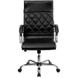 English Elm Commercial Grade High Back Designer Quilted LeatherSoft Executive Swivel Office Chair with Chrome Base and Arms